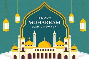 flaches glückliches muharram und islamisches neujahrsillustrationsbanner vektor