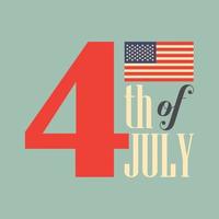 glad fjärde juli semester i usa. amerikansk självständighetsdagen gratulationskort, banderoll, affisch med USA flagga, stjärnor och ränder. patriotisk nummer 4 på vit bakgrund. vektor illustration