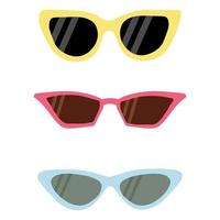 Eine Sonnenbrille mit rosa, blauem und gelbem Rahmen und schwarzen und dunklen Gläsern. vektorillustration im flachen stil vektor