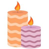 brennende süße Duftkerzen aus Wachs und Paraffin. Kerzendekor für Zuhause und Komfort, Urlaub vektor