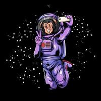 illustration av en apa astronaut som tar en selfie i rymden vektor