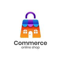 Online-Shop-Logo-Design-Vorlage. einkaufen logo vektor symbol illustration design. Einkaufstaschensymbol für das Firmenlogo des Online-Shops. Online-Shop-Logo-Vektor