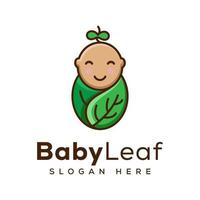 baby leaf logotyp, natur baby logotyp, söt baby leaves logotyp vektor