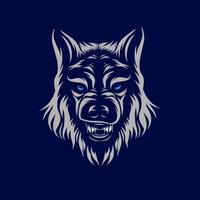 wolf beast line popkonst potrait logotyp färgglad design med mörk bakgrund. abstrakt vektorillustration. isolerad svart bakgrund för t-shirt, affisch, kläder, merch, kläder, badge design vektor