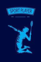 Badminton Mann Smash Shot Vektor Silhouette Linie Pop Art Potrait Logo farbenfrohes Design mit dunklem Hintergrund. abstrakte Vektorillustration. isolierter schwarzer hintergrund für t-shirt, poster, kleidung.