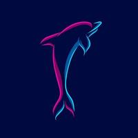 Delphin-Logo-Linie Neon-Kunstporträt farbenfrohes Design mit dunklem Hintergrund. abstrakte Vektorillustration vektor