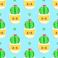 roliga söta glada kaktus sömlösa mönster tecken. vektor kawaii linje tecknad stil illustration. söt kaktus mönster