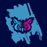 Eule Vogel Nacht Predator Linie Pop-Art-Porträt-Logo farbenfrohes Design mit dunklem Hintergrund. abstrakte Vektorillustration. isolierter schwarzer hintergrund für t-shirt, poster, kleidung, merch, bekleidung