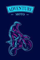 motocross cykelförare linje. popkonstlogotyp. färgglad design med mörk bakgrund. abstrakt vektorillustration. isolerad svart bakgrund för t-shirt, affisch, kläder, merch, kläder, badge design vektor