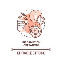 informationsverksamhet röd konceptikon. defensiva, offensiva handlingar. definition abstrakt idé tunn linje illustration. isolerade konturritning. redigerbar linje. vektor