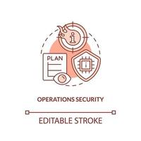 drift säkerhet röd konceptikon. underrättelseförsvar. informationsoperationer abstrakt idé tunn linje illustration. isolerade konturritning. redigerbar linje. vektor