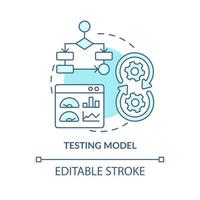 Symbol für das türkisfarbene Konzept des Testmodells. problemlösungsschritt beim maschinellen lernen abstrakte idee dünne linienillustration. isolierte Umrisszeichnung. editierbarer Strich. vektor