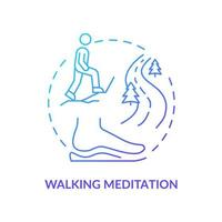 Symbol für das blaue Farbverlaufskonzept der Gehmeditation. achtsamkeit technik abstrakte idee dünne linie illustration. Verbindung mit der Natur. isolierte Umrisszeichnung. vektor