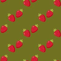seamless mönster med kreativa snygga jordgubbe på diskret grön bakgrund. vektor bild.