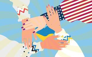 Frauenhände. befreundete Länder. Hilfe für die Ukraine. Vektor-Illustration