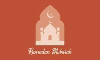 ramadan mubarak gratulationskort i modern stil med retro boho-design, måne, moskékupol och lyktor vektor