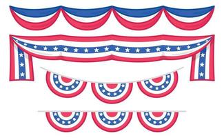 scendekoration med flagga siden sammetsgardiner eller draperier för att fira den amerikanska självständighetsdagen eller minnesmärke kawaii doodle platt vektorillustration vektor