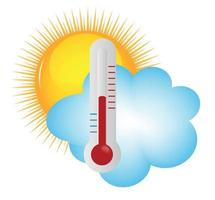 väderikoner med sol, moln och termometer vektor