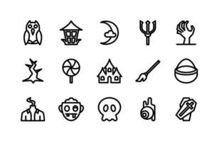halloween-zeilensymbole einschließlich eule, lampe, mond, dreizack, hand, baum, süßigkeiten, haus, besen, canron, körper, zombie, schädel, augen, sarg