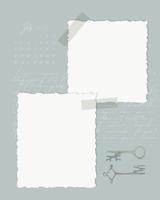 Collage Juli 2022 Kalender Aufgabenliste Erinnerungsnotizen Planer, Zeitung, Text und Schlüssel, altes Papier, Stempelschlüssel. altes Handwerk. vektor
