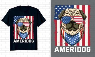 hund med USA flagga 4 juli t-shirt design vektor