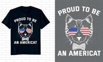 katt t-shirt design usa solglasögon vektor