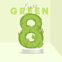 nummer 8 blad och grenar på stativet. löv teckensnitt. 8 symbol med grön växt textur. samling av ekosymboler. vektor design bit och mall illustration.