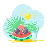 vektor illustration av vattenmelon i solglasögon på stranden