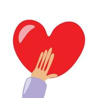 Liebe und Mitgefühl handgezeichnete Vektorgrafik. Hand, die das Herz lokalisiert auf Weiß hält. valentinstag, romantisches feiertagssymbol. wohltätigkeitsarbeit, gestaltungselement für soziale hilfe. Vektor-Illustration vektor