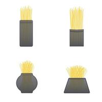 satz mehrfarbiger italienischer spaghetti in einem grauen transparenten glasbehälter lokalisiert auf weiß. Vektor-Illustration