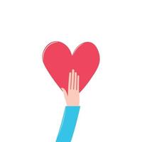 kärlek och medkänsla handritad vektorillustration. hand som håller hjärtat isolerade på vitt. alla hjärtans dag, romantisk semester symbol. välgörenhetsarbete, socialt bistånd designelement. vektor illustration