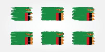 Pinselsammlung mit Sambia-Flagge. Nationalflagge vektor