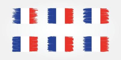 Pinselsammlung mit französischer Flagge. Nationalflagge vektor