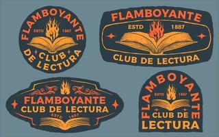 Flamboyante Club de Lectura Buchclub Retro Vintage handgezeichnete Logo-Vorlage vektor