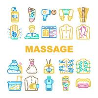 Massagezubehör und Behandlungssymbole setzen Vektor