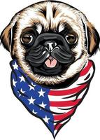 Mops-Hundekopf mit Halstuch der amerikanischen Flagge vektor