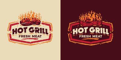BBQ-Abzeichen-Emblem-Logo, heißer Grill, frisches Fleisch vektor