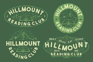 Hillmount Reading Club Retro Vintage handgezeichnete Logo-Vorlage vektor