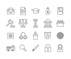 einfache Symbole für Gericht, Recht und Anwalt vektor