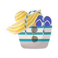 bunte Damen Sommertasche mit Strandaccessoires. Sommer-Design-Elemente vektor