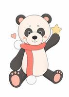 söt panda i röd halsduk med gul stjärna vektor