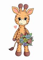 Giraffe mit vielen Blumen und Herzvektorillustration vektor