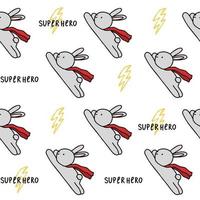 söt superhjälte mönster kanin linje doodle. sömlös bakgrund kanin. textilier för barn. minimalism pappersklippbok för barn. vektor