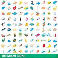 100 miami ikoner set, isometrisk 3d-stil vektor