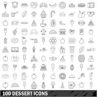 100 Dessert-Icons gesetzt, Umrissstil vektor