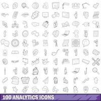 100 Analytics-Icons gesetzt, Umrissstil vektor