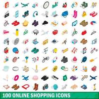 100 Online-Shopping-Icons gesetzt, isometrischer 3D-Stil vektor