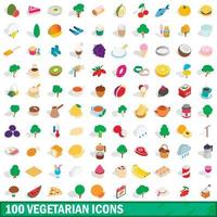 100 vegetariska ikoner set, isometrisk 3d-stil vektor