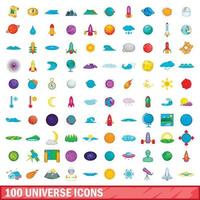 100 universum ikoner set, tecknad stil vektor