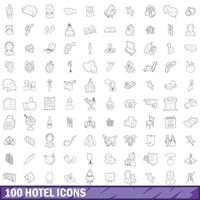 100 Hotelsymbole gesetzt, Umrissstil vektor